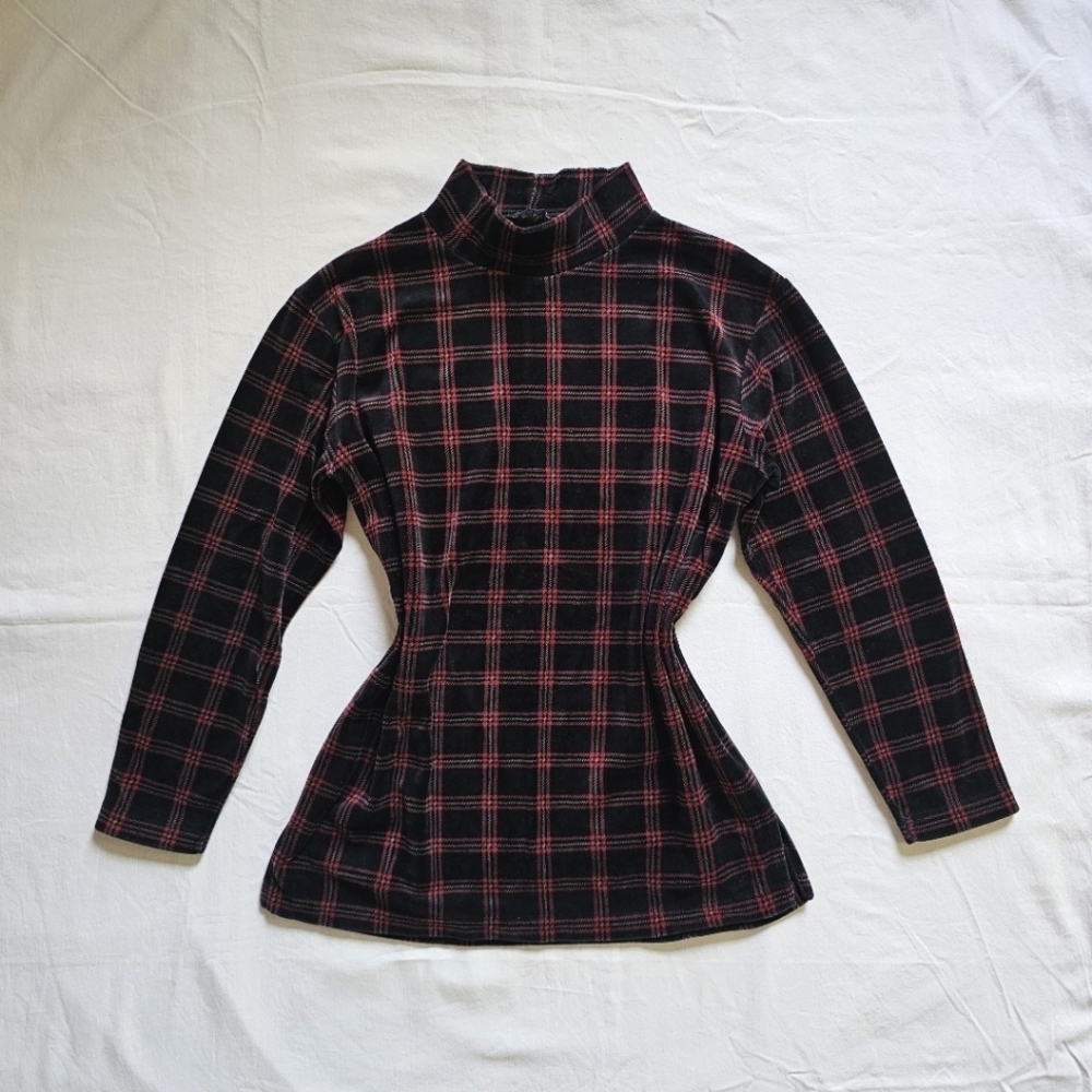 Charter Club velvet plaid preppy old money equestrian mockneck sweater